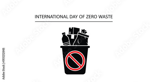 An international day of zero waste concept with trash bin and prohibition sign illustration
