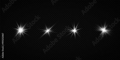 Glowing Star Light Effect with Sparkle Rays and Lens Flare on Transparent Background