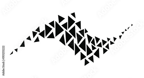 Abstract flowing wave pattern made of scattered black triangles on a white background