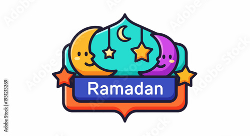 Ramadan celebration illustration with crescent moon and stars