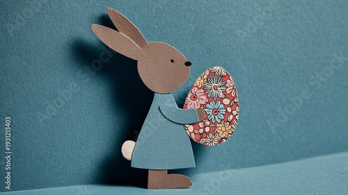 The Easter concept. Vintage floral rabbit drawing in pastel round egg style.