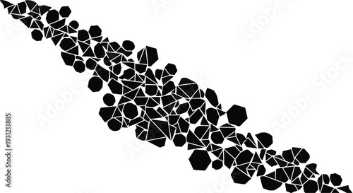 Abstract geometric pattern of interconnected dark shapes on a white background.