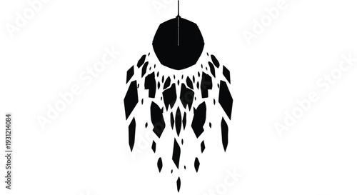 Abstract geometric design with a central sphere and cascading shards