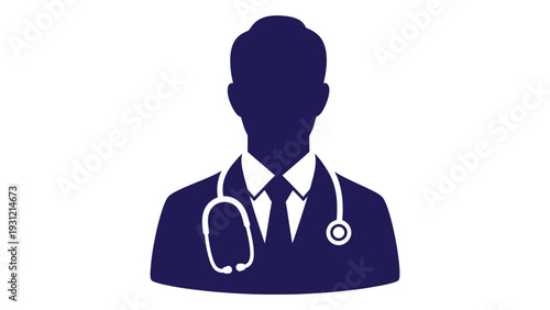 A dark blue silhouette of a doctor with stethoscope isolated on white background, Vector