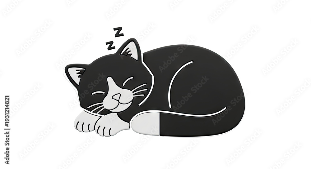 Fototapeta premium Sleeping Tuxedo Cat Illustration