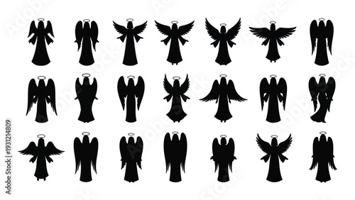A collection of 20 different bird silhouettes in various poses isolated on white background, Vector