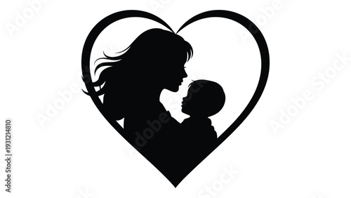 A heartwarming silhouette of a mother and child isolated on white background, Vector
