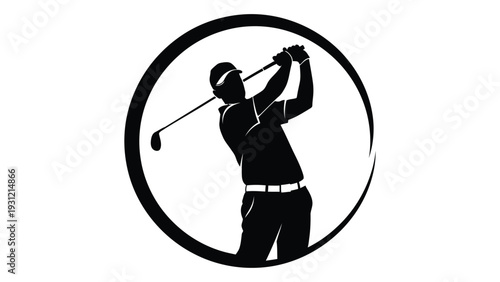 A black silhouette of a man swinging a golf club isolated on white background, Vector