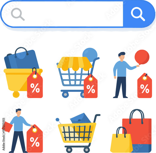 Create a kinds of deferent realistic Online shopping concept vector art with white background..
