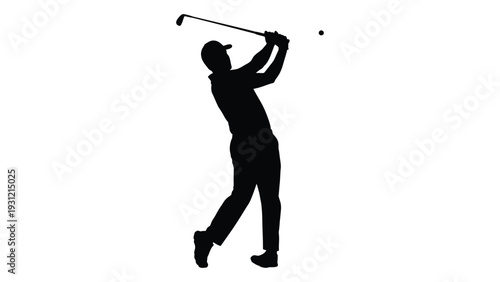 A black silhouette of a man playing golf isolated on white background, Vector