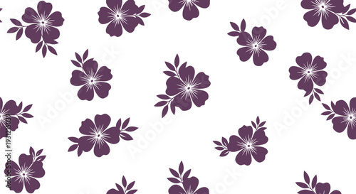 Seamless Floral Vector Pattern with Purple Flowers on White Background