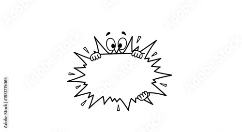 Surprised cartoon character peeking over a jagged speech bubble with wide eyes and an open mouth expressive emotion