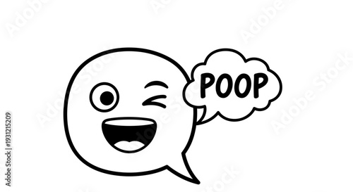 Whimsical cartoon face with a winking eye and open mouth expressing surprise or humor with a speech bubble