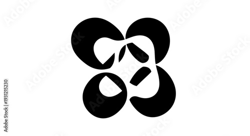 Abstract black and white organic shape fluid swirling interconnected elements modern graphic design clean background