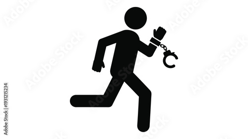 A person running while holding handcuffs in their hand isolated on white background, Vector