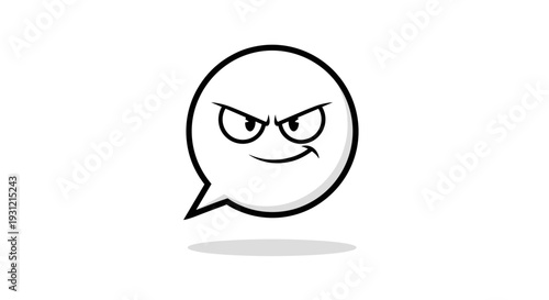 Angry cartoon speech bubble with sinister grin and menacing eyes conveying negative emotion online communication