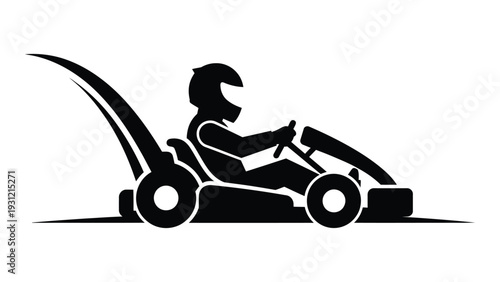A person driving a go-kart with a helmet on isolated on white background, Vector