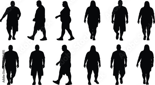 Group of people silhouettes in standing and walking poses, diverse body shapes, human posture study, vector illustration, identity art design
