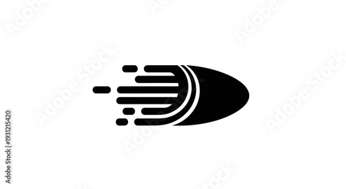 Abstract black silhouette of a speeding bullet with motion blur streaks representing speed power and rapid progress