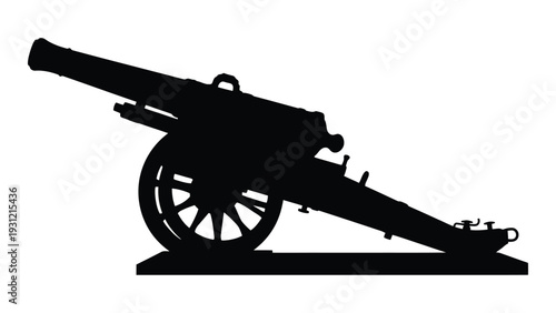 A black silhouette of an old cannon on a white background isolated on white background, Vector
