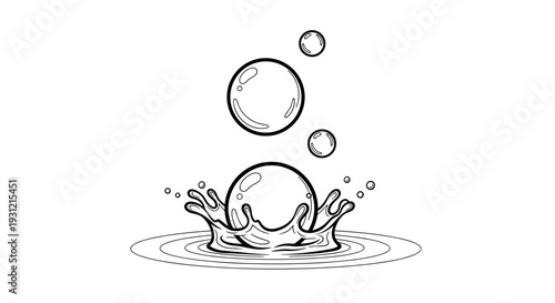 Abstract illustration of a water splash with floating bubbles symbolizing purity refreshment and dynamic liquid motion