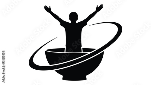 A person standing in a bowl with arms raised isolated on white background, Vector