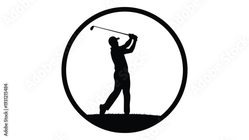 A black silhouette of a golfer swinging a club isolated on white background, Vector