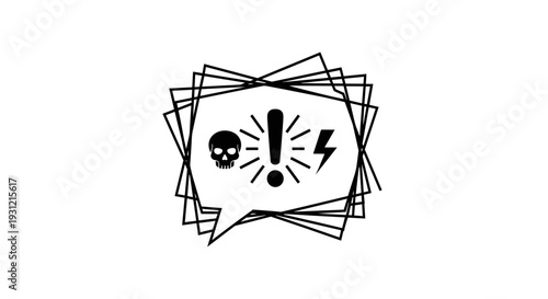 Abstract speech bubble filled with symbols of danger frustration and intensity conveying strong negative emotions