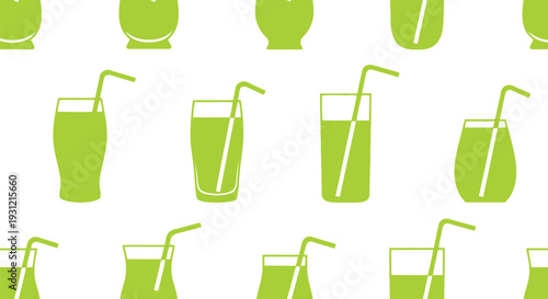 Green Juice Glass Vector Pattern Seamless Background for Summer Drink Designs