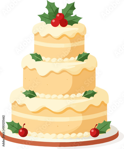 Create a realistic Big holiday cake vector art with white background..