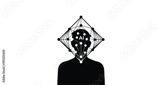Abstract representation of artificial intelligence within a human silhouette, symbolizing future technology and innovation.