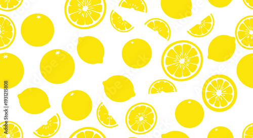 Seamless Lemon Vector Pattern with Citrus Fruit Slices in Bright Yellow for Summer Design