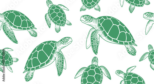 Green sea turtle vector pattern seamless background for summer ocean wildlife designs
