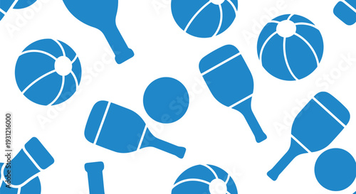 Blue Sports Equipment Vector Pattern Seamless Background for Summer Recreation Designs