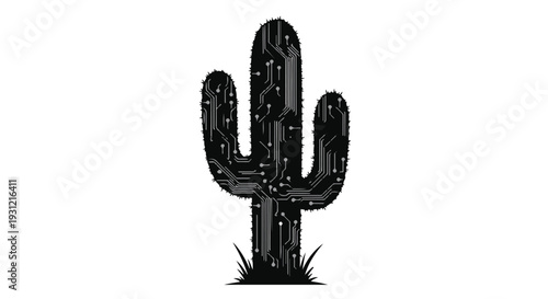 Futuristic desert plant crafted from intricate circuit board patterns