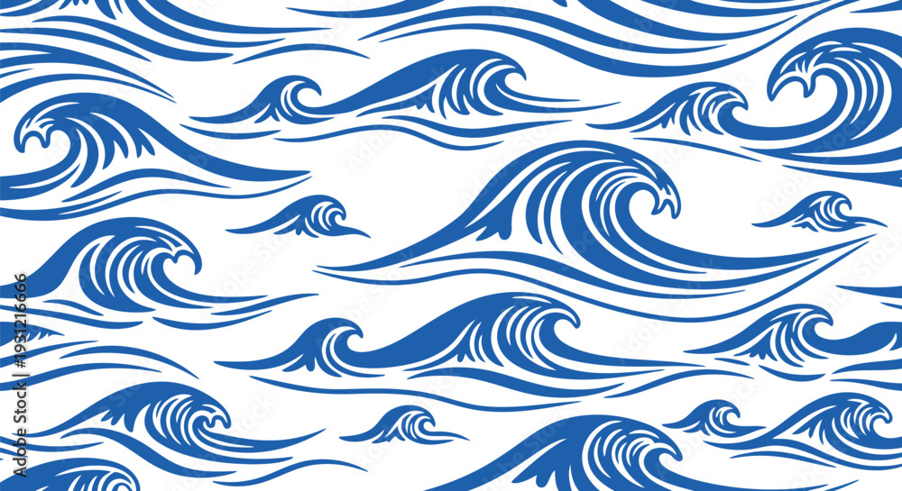 Fototapeta premium Seamless Blue Ocean Waves Vector Pattern for Nautical and Summer Design Projects