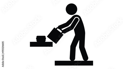 A person lifting a box from one platform to another isolated on white background, Vector