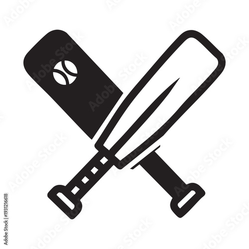 Two crossed baseball bats on a white background