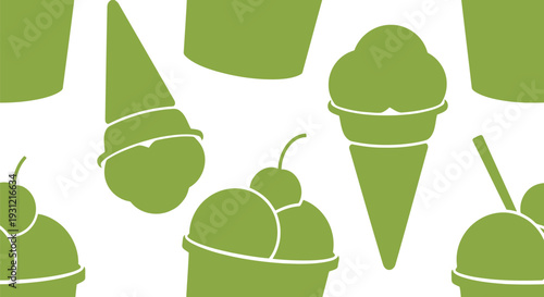 Green Ice Cream Vector Pattern Seamless Background for Summer Dessert Designs
