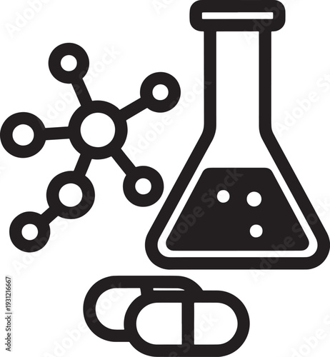 Laboratory equipment and molecular structure icon