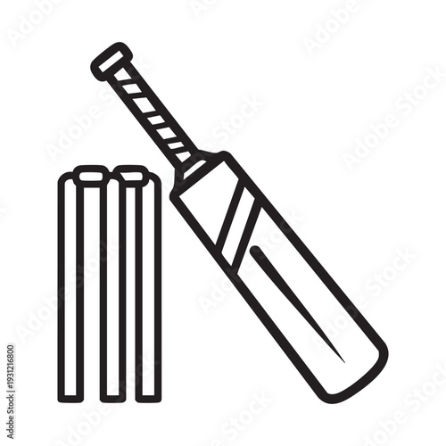 A cricket bat and wickets on a white background