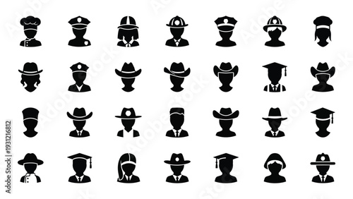 A collection of 25 unique black pixel art characters isolated on white background, Vector