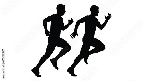 Two men running in a competitive sprint isolated on white background, Vector