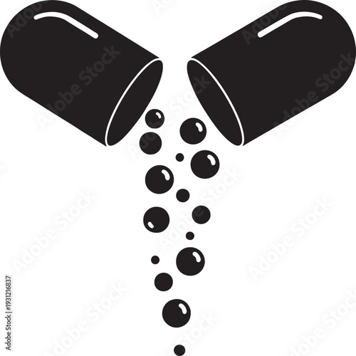 Black pills pouring out into multiple spheres