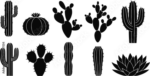 Collection of various cactus silhouettes