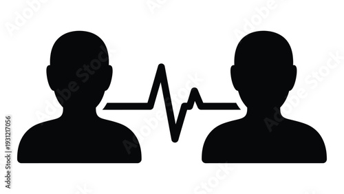 Two people with a heartbeat line between them isolated on white background, Vector