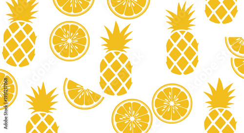 Seamless Yellow Pineapple and Lemon Vector Pattern for Summer Fruit Designs