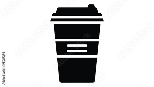 A black silhouette of a disposable coffee cup isolated on white background, Vector
