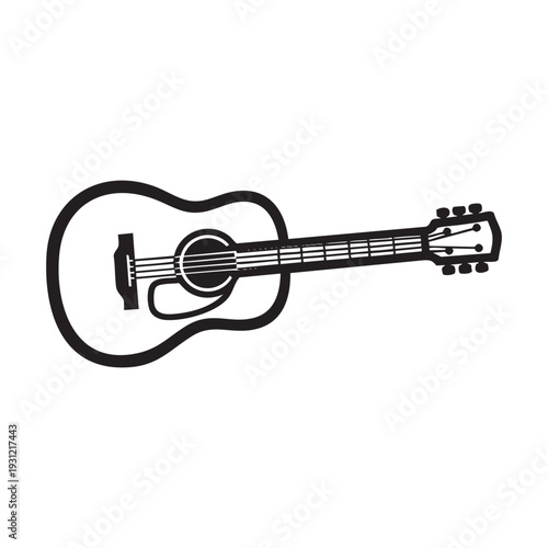 A black and white drawing of an acoustic guitar