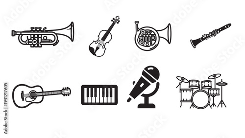A collection of musical instruments and a microphone